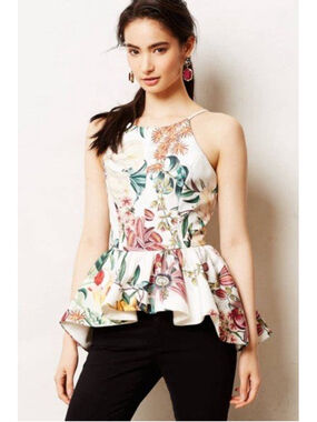 Anthro Anthropologie Cameo Dahlia Peplum Top S Small